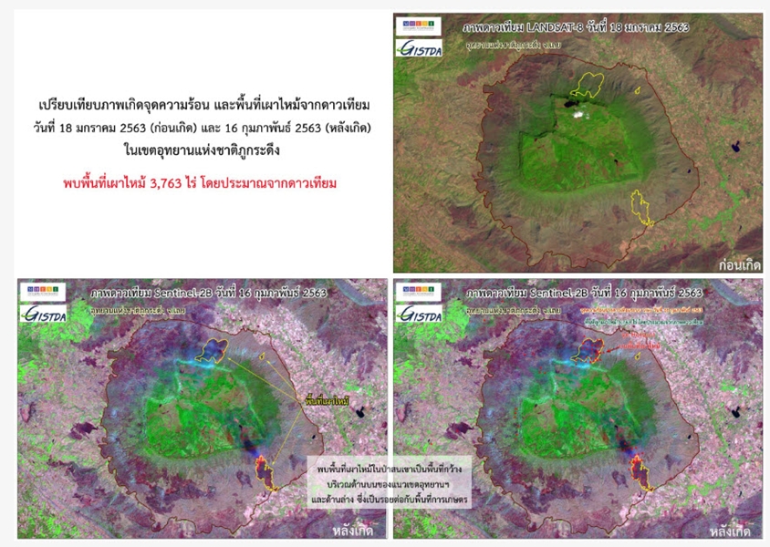 GISTDA-ภาพถ่ายดาวเทียม-ภูกระดึง-ไฟป่า