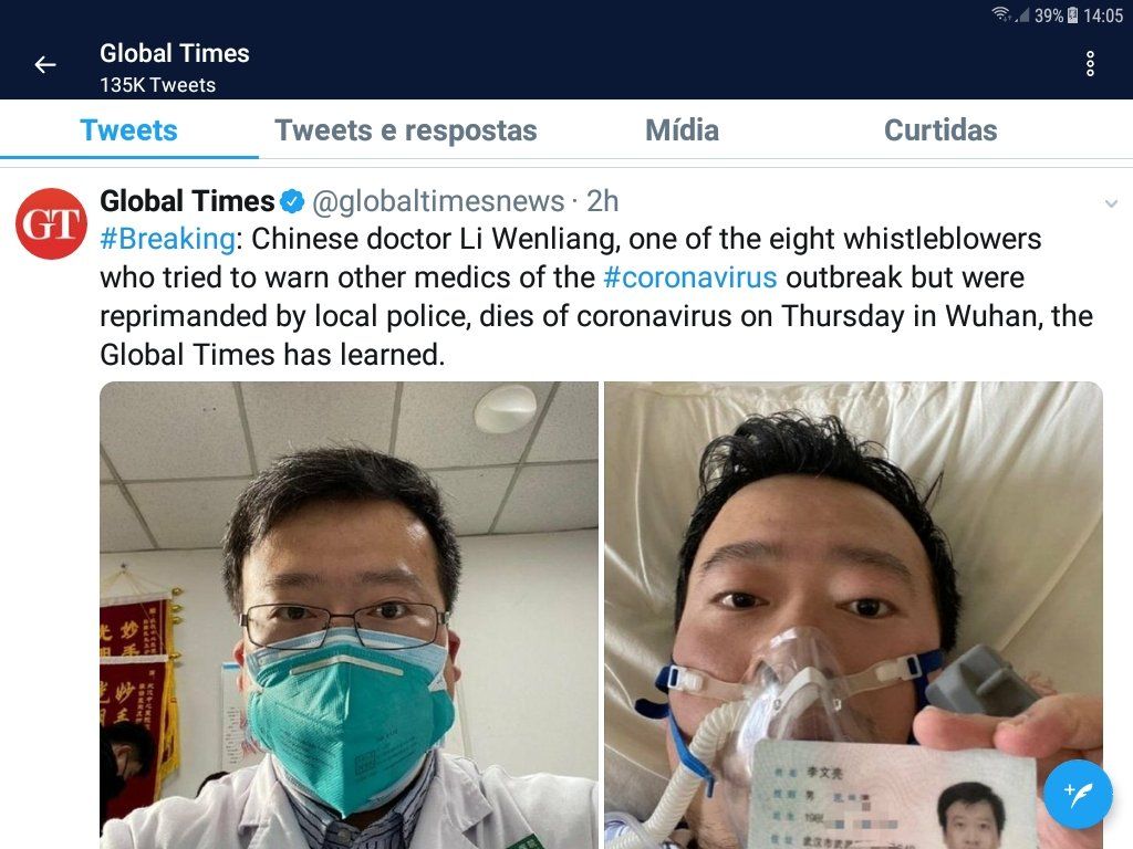 Goobal times หมอจีนตายเพราะไวรัสโคโรนา