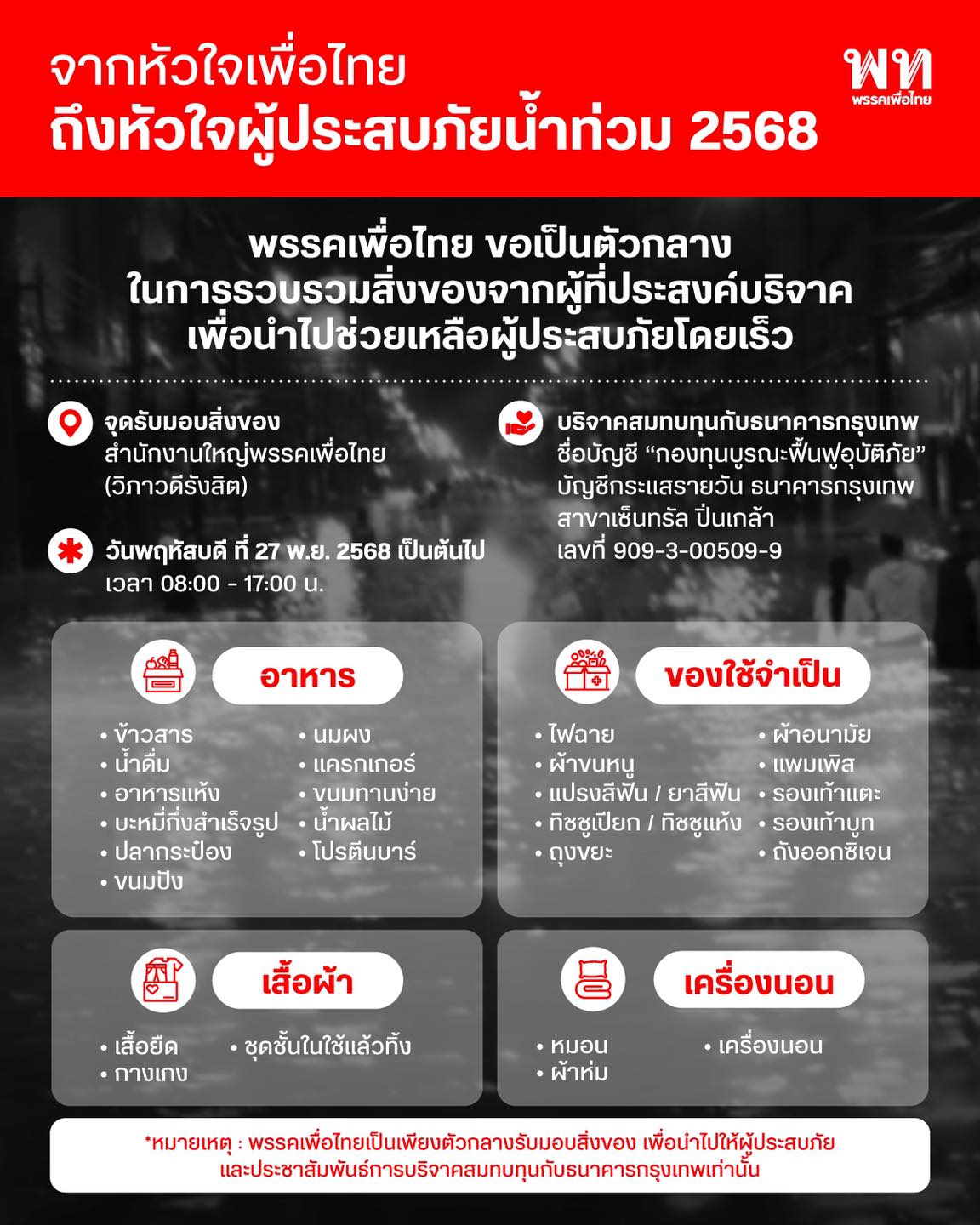 เพื่อไทย น้ำท่วมภาคใต้ 