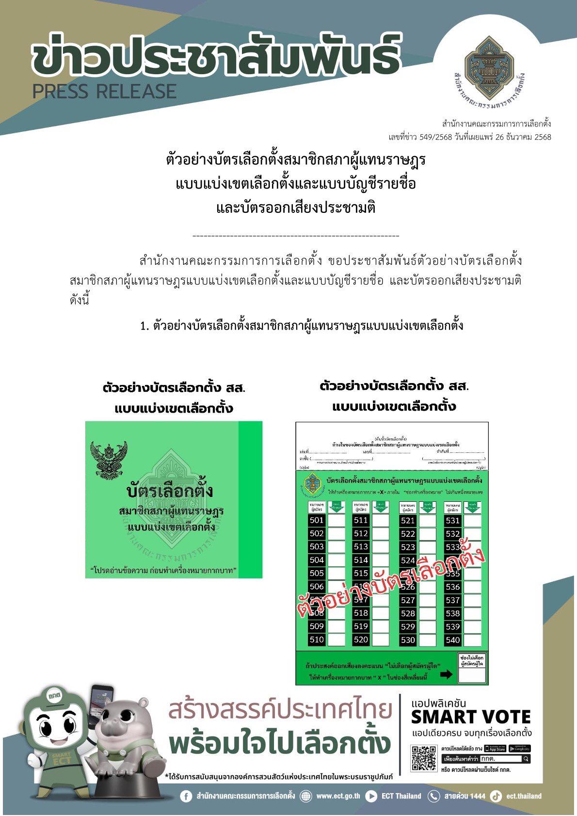 บัตรเลือกตั้ง 2569 สส