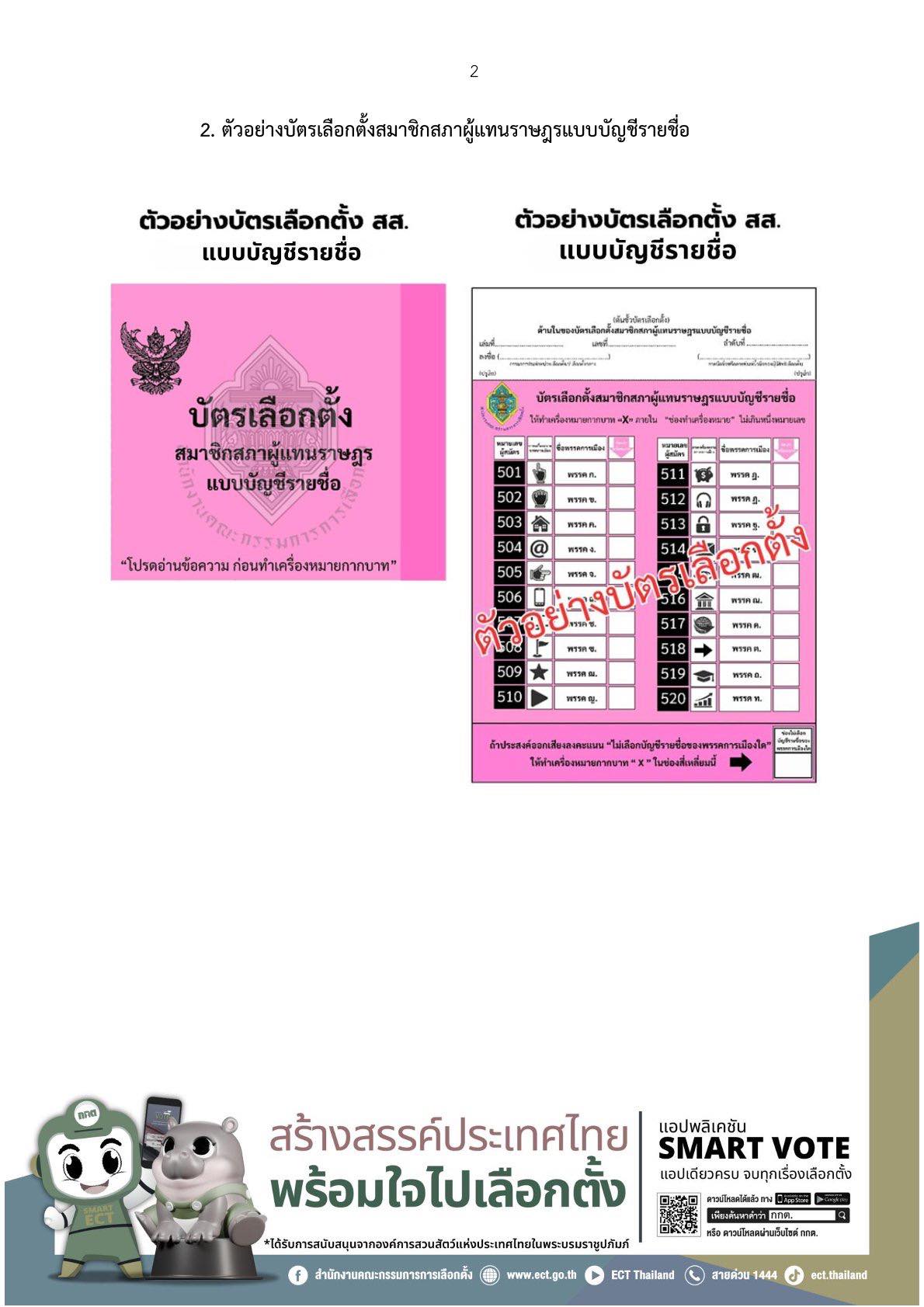 บัตรเลือกตั้ง 2569 สส รายชื่อ