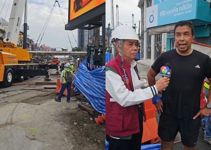 'ชัชชาติ' ลุยตรวจถนนทรุดวงเวียนใหญ่ สั่งรื้อสะพานลอยลดแรงกดทับ-อัดซีเมนต์อุ้มชั้นดิน สกัดความเสี่ยงดินทรุด ย้ำต้องเฝ้าระวัง 24 ชั่วโมง